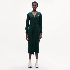 Lacoste Stretch Mini Piqué Wrap Polo Dress in Green, size 36 (fits size 2/4)